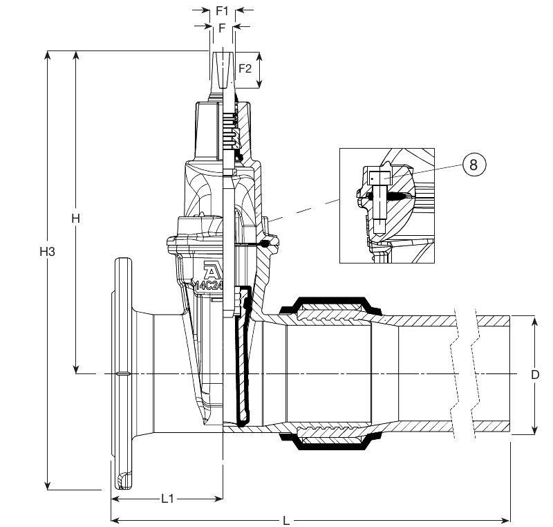 AVK VAN CỔNG, MẶT BÍCH/ĐẦU ỐNG PE, PN10