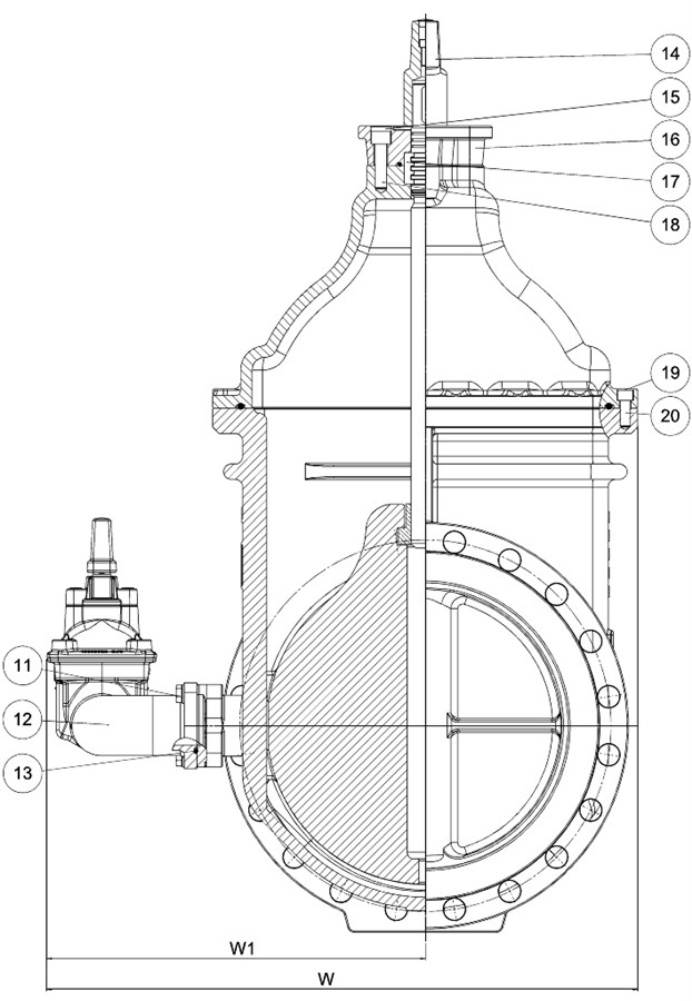 AVK VAN CỔNG MẶT TỰA KIM LOẠI, SERIES 54 MẶT BÍCH KÈM VAN BY - PASS, PN10/16